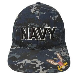 Navy Strapback Baseball Cap Multi One Size Adjustable Embroidered Camouflage JWM